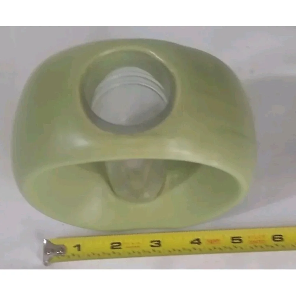 Circular Bud Vases (3) Ceramic Green Plastic Insert Art Deco MCM‎ 5 Inch